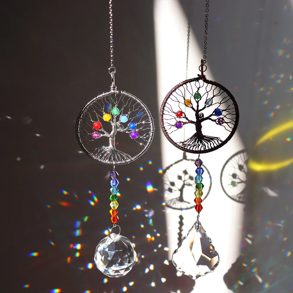 Crystal Wind Chime Pendant Colorful Life Tree Hanging Drops DIY Decoration Garden Outdoor Home Kids Room Window wind chimes wind chime