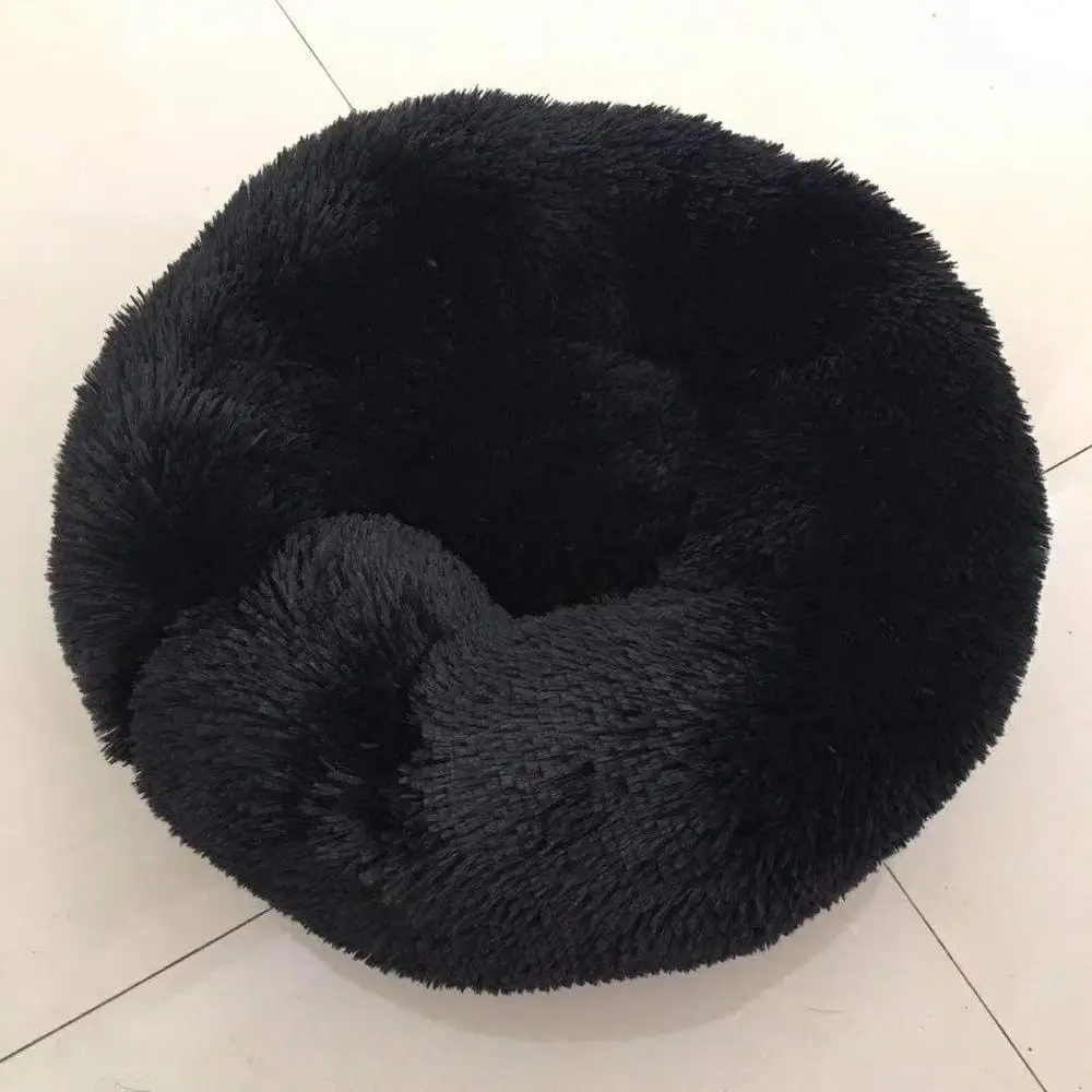 Длинная плюшевая супер мягкая кровать для домашних животных питомник собака круглый кот зимний теплый спальный мешок щенок подушка коврик переносные принадлежности для кошек PD045 - Цвет: Black