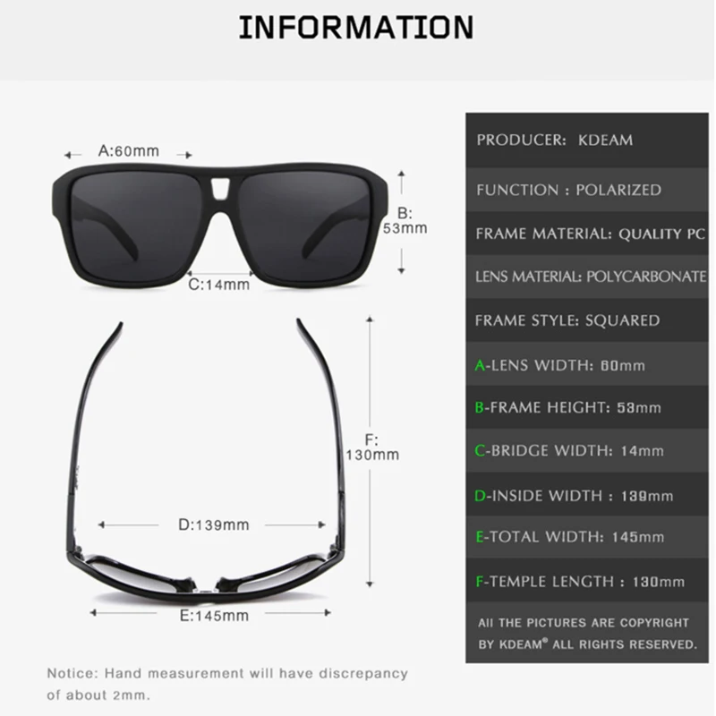 KDEAM дизайн поляризованные Квадратные Солнцезащитные очки мужские летние уличные дорожные УФ очки мужские женские модные спортивные солнцезащитные очки