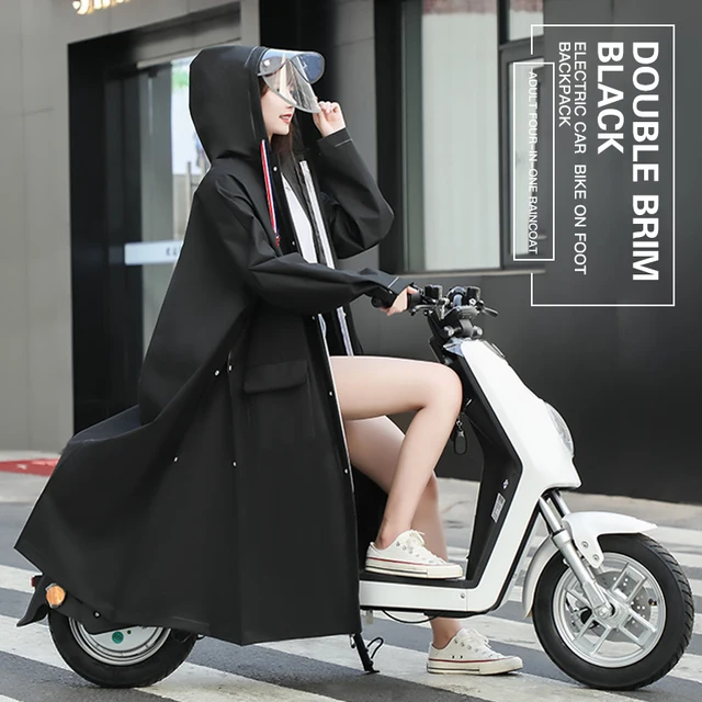 Motorcycle Raincoat Men's Raincoat Women's Raincoat Long Full-body Double Brim Rainproof Raincoat Electric Bike Riding Raincoat black