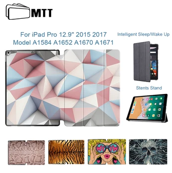 

MTT Case For iPad Pro 12.9 inch 2015 2017 Geometric Slim PU Leather Flip Stand Smart Cover Auto Sleep/Wake Tablet Case A1584