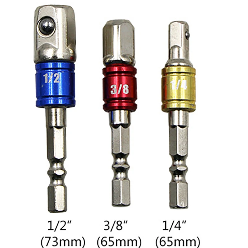 Drill Bits Adapter 3Pcs Socket Adapter Drill Bits Set Hex Shank 1/4" 3/8" 1/2" Impact
