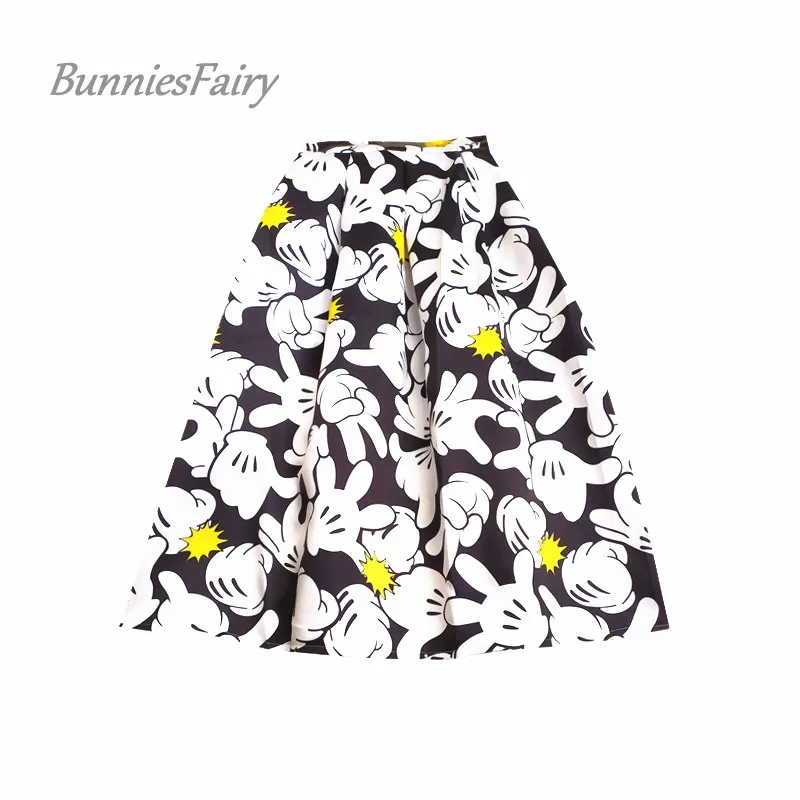 08 BunniesFairy, осень, 50 s, 60 s, Ретро стиль, для девушек, газетный принт, высокая талия, плиссированная, расклешенная юбка миди, Saia Longa Plissada - Цвет: 08