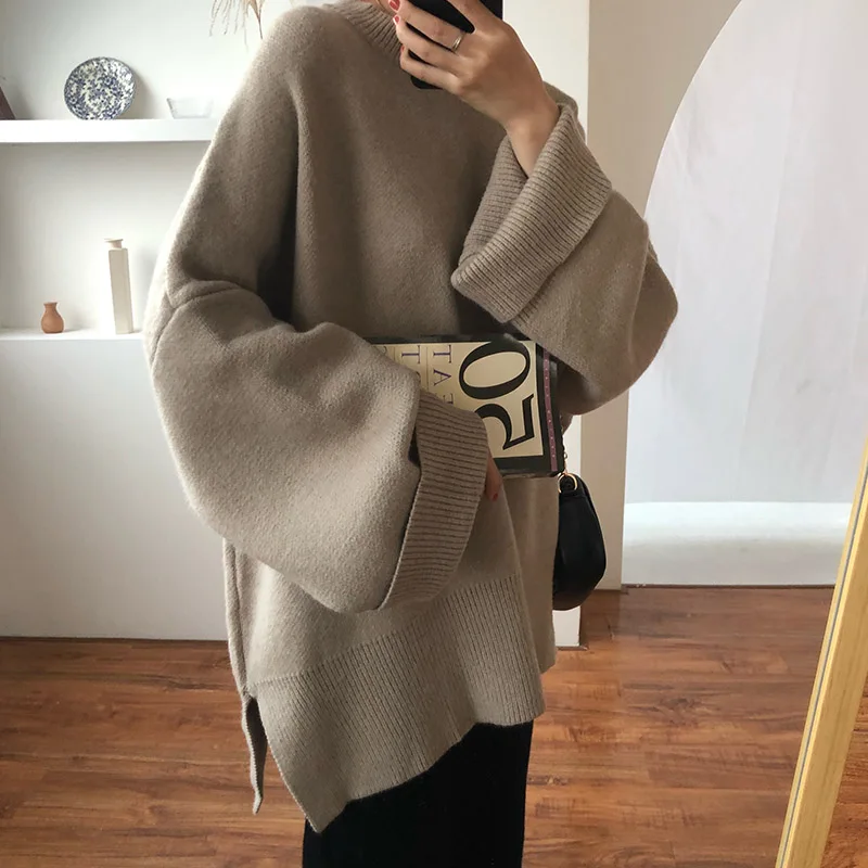 Зимняя одежда женский свитер 2019 корейский большой размер свободный однотонный