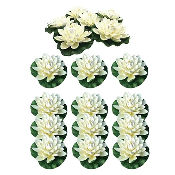 

Artificial Floating Foam Lotus Flowers,With Water Lily Pad Ornaments,Ivory White,Perfect for Patio Koi Pond Pool Aquarium Home G