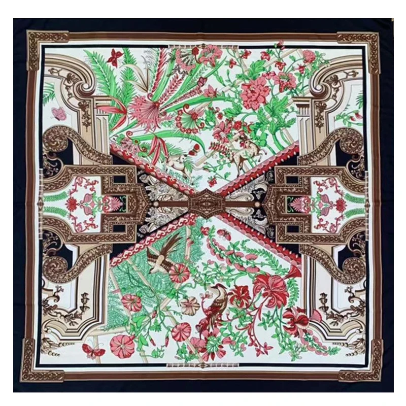 100% саржевый Шелковый квадратный шарф женские шарфы с принтом большой хиджаб