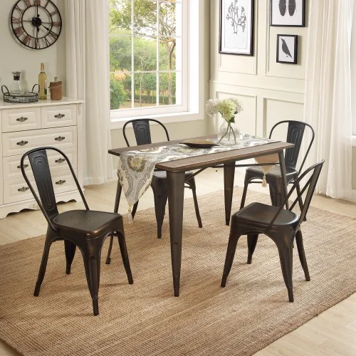 

5-Piece Metal Dining Set With Solid Wood Rectangular Dinning Table 4 Chairs Water Resistant #3