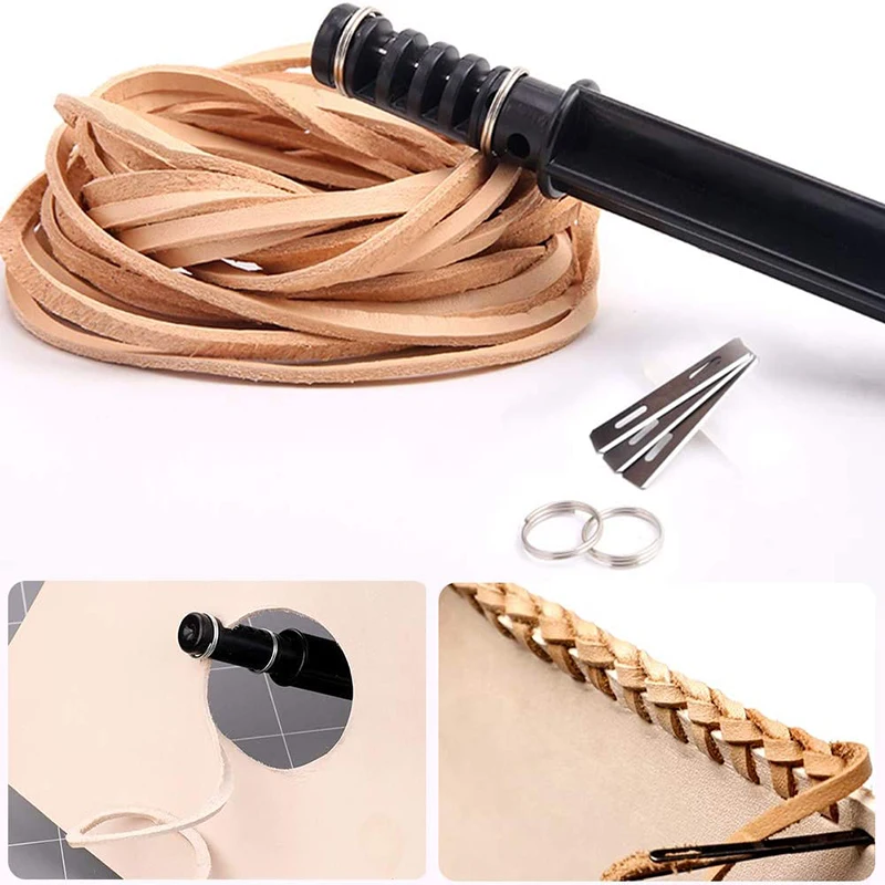 LMDZ Leather Cord Knife Hand Rotary Cutting Wire Cutter Leathercraft Tool Cord Knife with 3 Blade Leather Cutting-4
