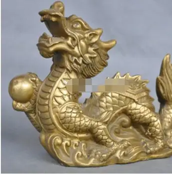 

7'' China Zodiac Dragon Hold Ball Bronze Statue