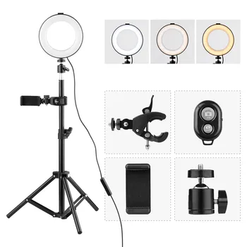 

Photography 6 Inch Ring Light Selfie Beauty LED Light USB 3 Lighting Modes+Ballhead +72cm Tripod Stand for Live Streaming Makeup
