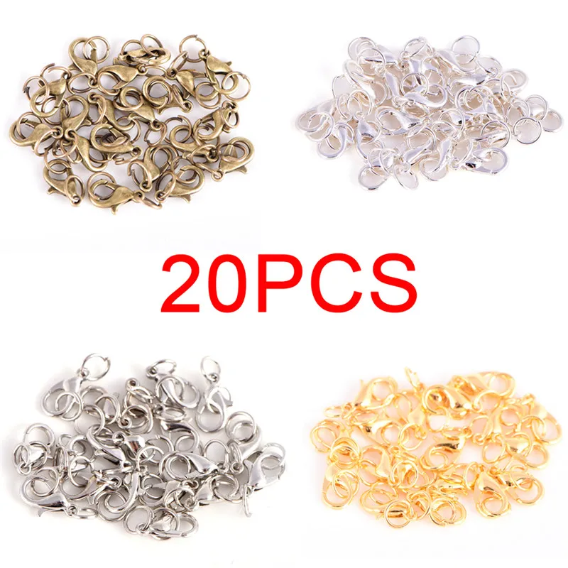 20Pcs Lobster Claw Clasps Jump Ringssplit Ring Kolye Making Hook Beads Crimp End Spring Nacklace Snap Chains Connector Set
