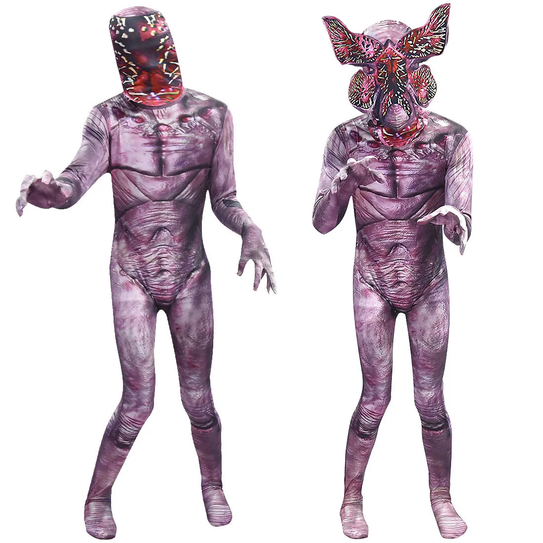 

Stranger Things cosplay zombie horror costume big boy spoof COS eater flower mask Halloween props one-piece tight 3D clothing