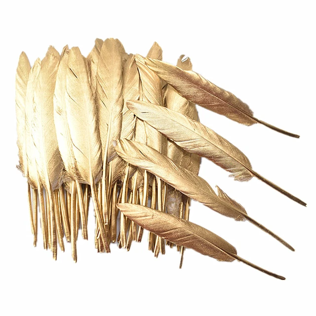 FEARAFTS Gold Feathers Natural Goose for Crafts Wedding Party Decoration 50 Pcs (Gold)