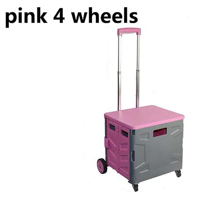 Складная корзина для покупок с колесами и стержнем из полипропиленового материала, покупка еды, ручная тележка, тележка, прицеп, старый дом, корзина для покупок, покупка еды - Цвет: Pink FOUR WHEEL