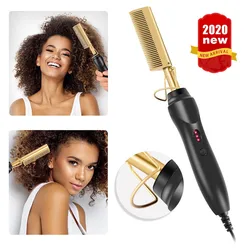 New Multi-Purpose Curly Hair Straight Hair Copper Comb Wet and Dry Electric Heating Copper Comb  Hair Straightener Hot Comb