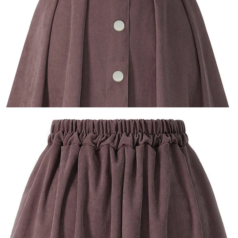 Button women midi skirt new vintage a line high waist pleated skirt fashion retro solid spring summer ladies skirt 2020 CDR1665 (6)