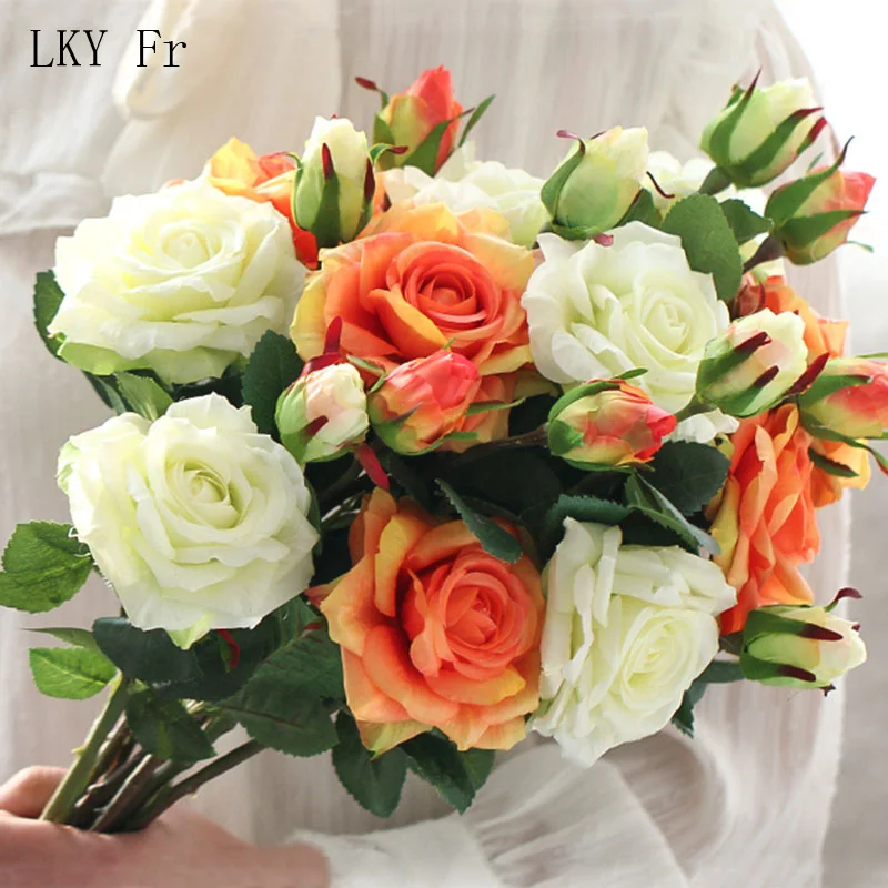 LKY Fr Wedding Bouquet Roses Artificial Flowers DIY Bride Bridesmaid Accessories Silk Real Touch Roses Marriage Table Decoration,wedding bouquets