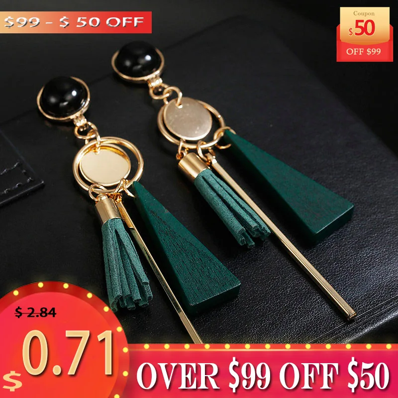 

Personality Fashion triangle geometric wood earrings Retro female tassel long women earrings Jewelry