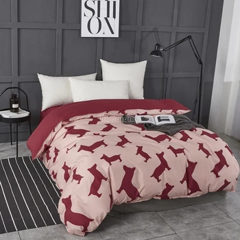 

1 Piece Wine Red Dog Printed Duvet Cover with Zipper Cotton Quilt or Comforter or Blanket Case Twin Full Queen King Bedclothes