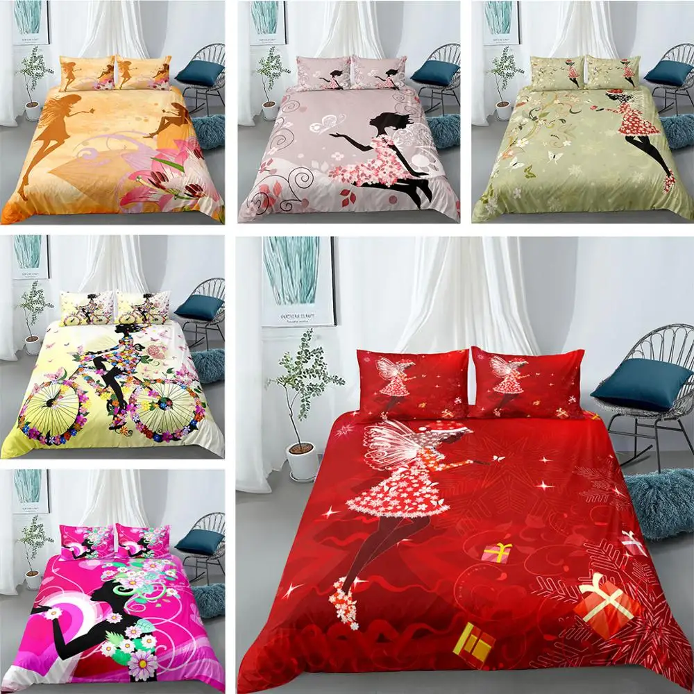 

Flower Fairy Bedding Set Queen 3D Butterfly Girls Printed Duvet Cover 2/3pcs Pillowcase Bedclothes Home Textiles For Xmas