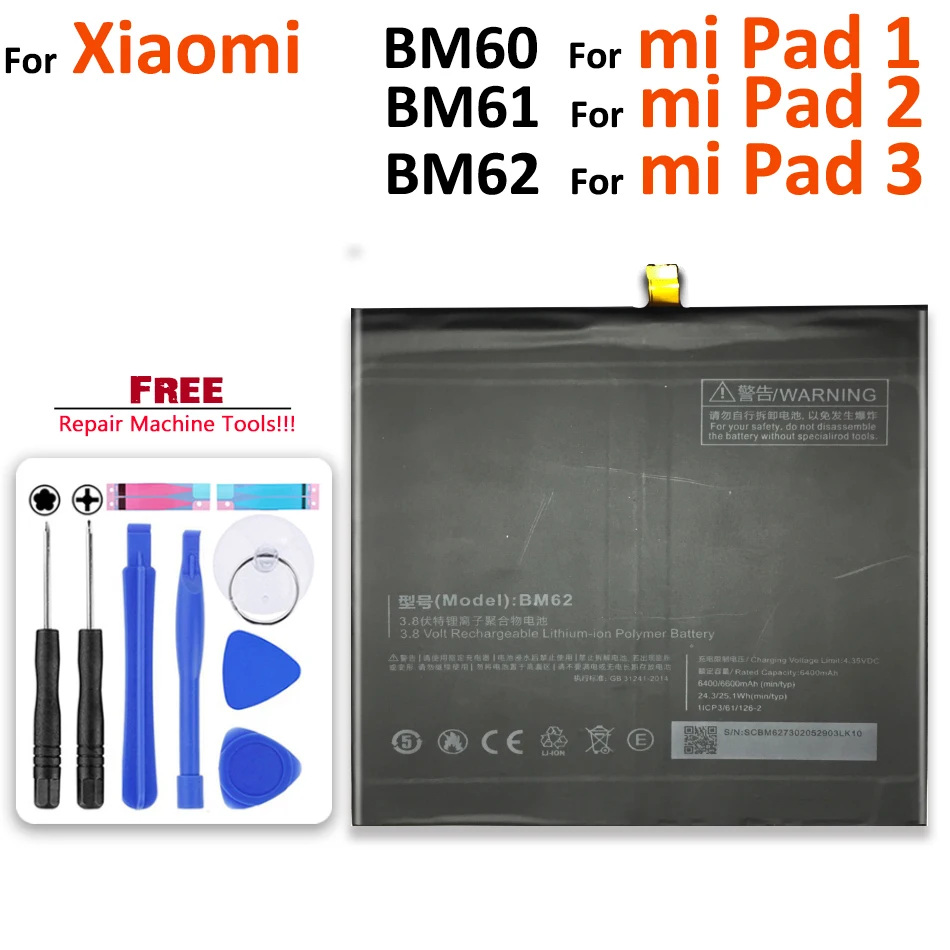 6600 мАч Сменный аккумулятор для планшета BM60 BM61 BM62 BN60 для Xiao mi Pad 1 2 3 4 mi Pad MEC91 полимерный литий-ионный аккумулятор mi Tab 1 2 3 4