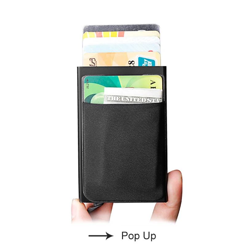 

LILY QUEEN Credit Card Holder with Back Pouch Aluminum RFID Pop-Up Anti-Thief Business Wallet Cards Coin Case Cover