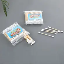 Двойной головкой деревянные ватным тампоном почки макияжные палочки уши белый чистящие средства