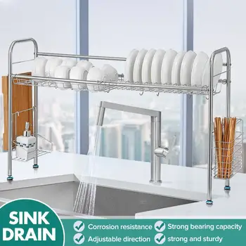 

Kitchen Stainless steel Dish Rack Organizer Storage Drainer Drying Plate Shelf Sink Knife and Fork Container Tableware Drainer