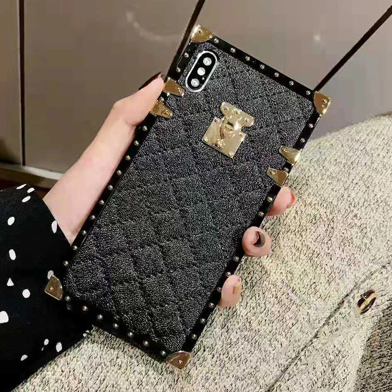 Luxury Cute Small Fragrance Grid Metal Sheepskin Soft Silicone Phone Case for iphone X 7 6s 6 S 8 plus X XS Max XR Fashion Cover (4)