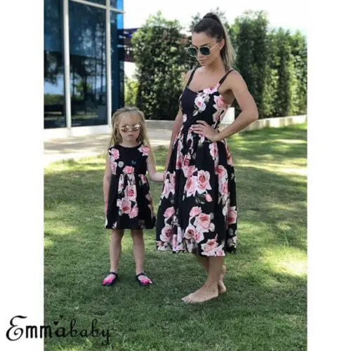 Summer Sleeveless Party Dress 2020 For Mother And Daughter Family Look Mom Daughter Dresses Floral Matching Mommy And Me Outfits