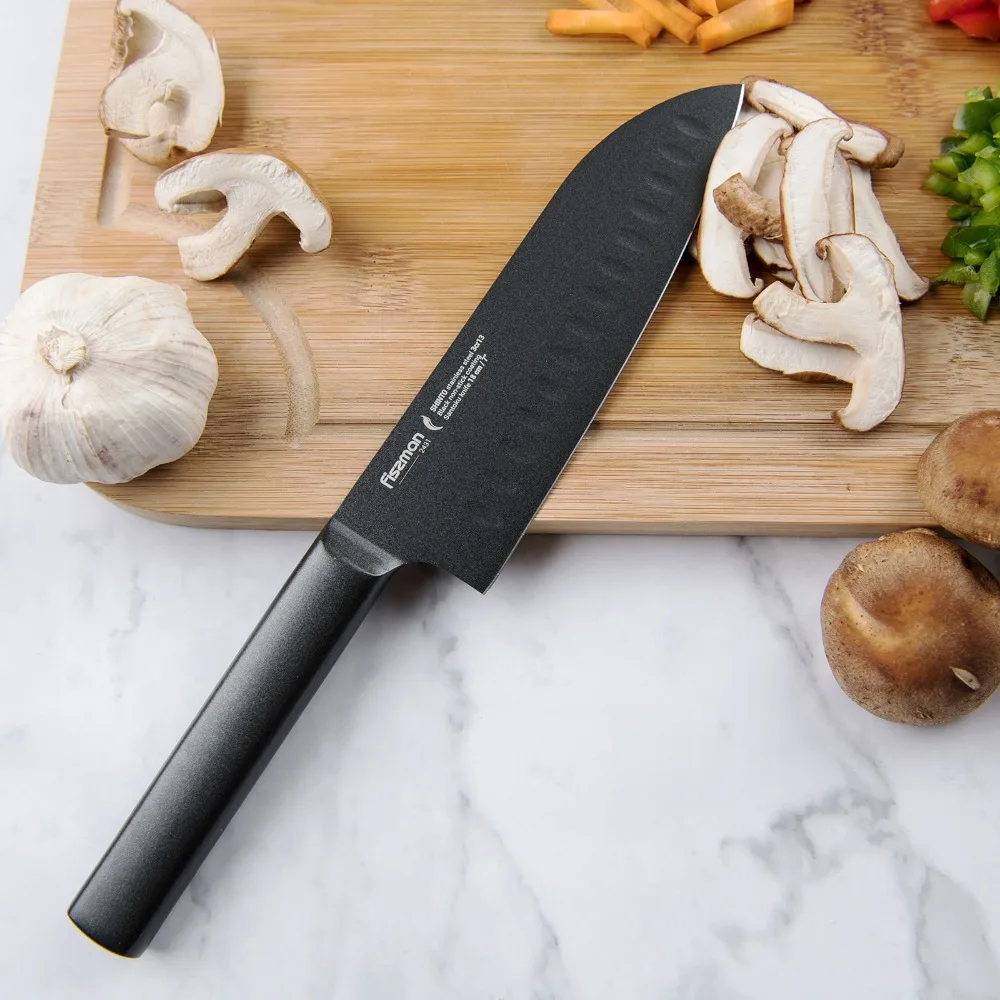 Fissman 7 дюймов Santoku Ножи синто Sereis японский 3cr13 Сталь Кухня ножи с черным покрытие Ручка