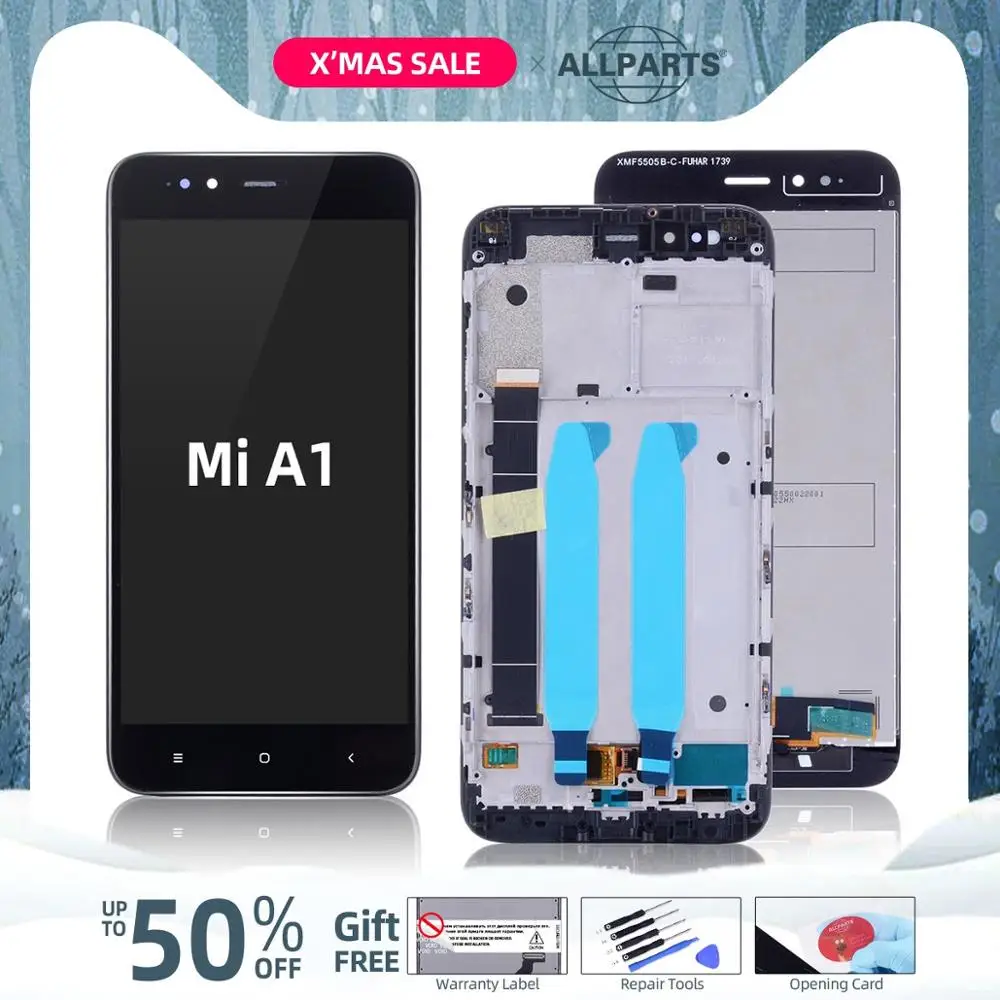 Дисплей для Xiaomi Mi A1 MiA1 5X LCD в сборе с тачскрином на рамке 5.5'' черный белый золото