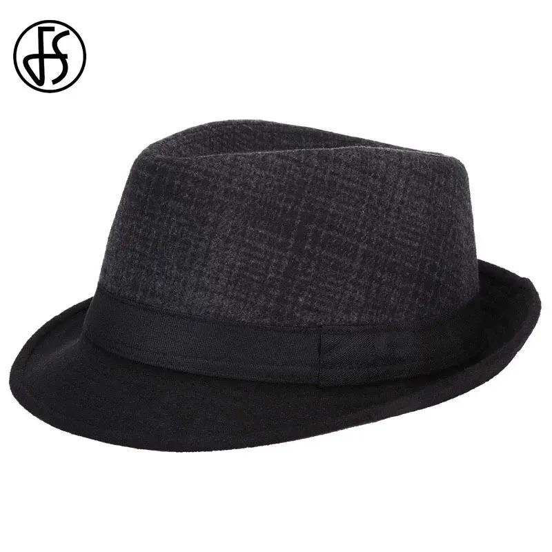 FS Mens Fedoras Black Panama Fashion Hat Imitate Wool Male Gangster Trilby Cap Casual Party Wide Brim England Style Jazz Hats - 3
