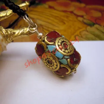 

Handcrafted Tibetan national jewelry bronze inlaid stone, ten sides the world pillars, beautiful Necklace Pendant Amulet