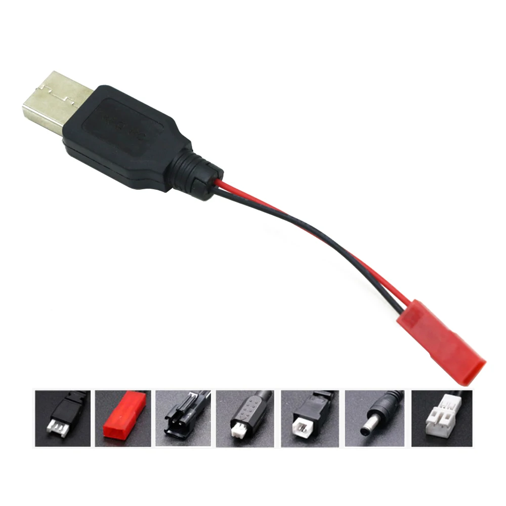 Câble de chargeur batterie lithium 3.7V USB vers JST/SM/Futaba pour drone, connecté à une batterie de drone.