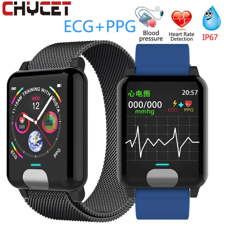  Chycet Smart Bracelet ECG PPG Blood Pressure Measurement Watch Women Heart Rate Monitor Fitness Ban - 32951042266