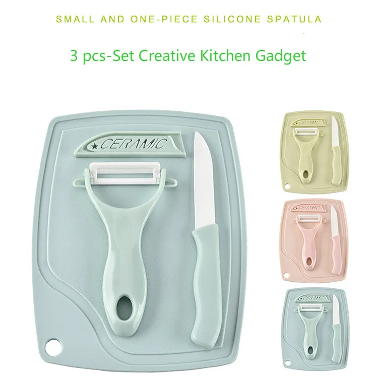 

3 pcs-Set Creative Ceramic Chopping Block Fruit Knife Peeler Chopping Board Ceramic Cutting Board Cutting Block Kitchen Gadget