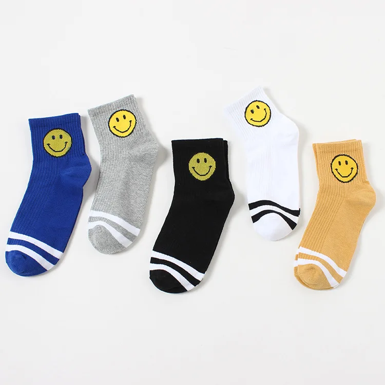 Носки для мужчин и женщин, весна-осень, Южная Корея, носки со смайлами, пара, Харадзюку, носки с двумя полосками