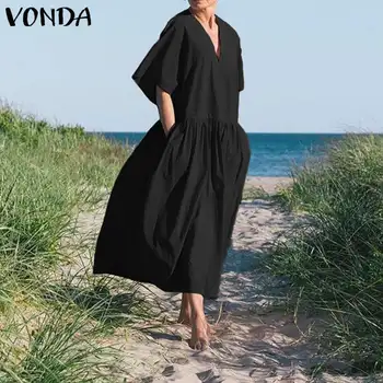 

Plus Size Robe Women Dress Vintage Sexy Half Sleeve V Neck Party Maxi Long Dress 2020 Summer Sundress Female Casual Vestidos