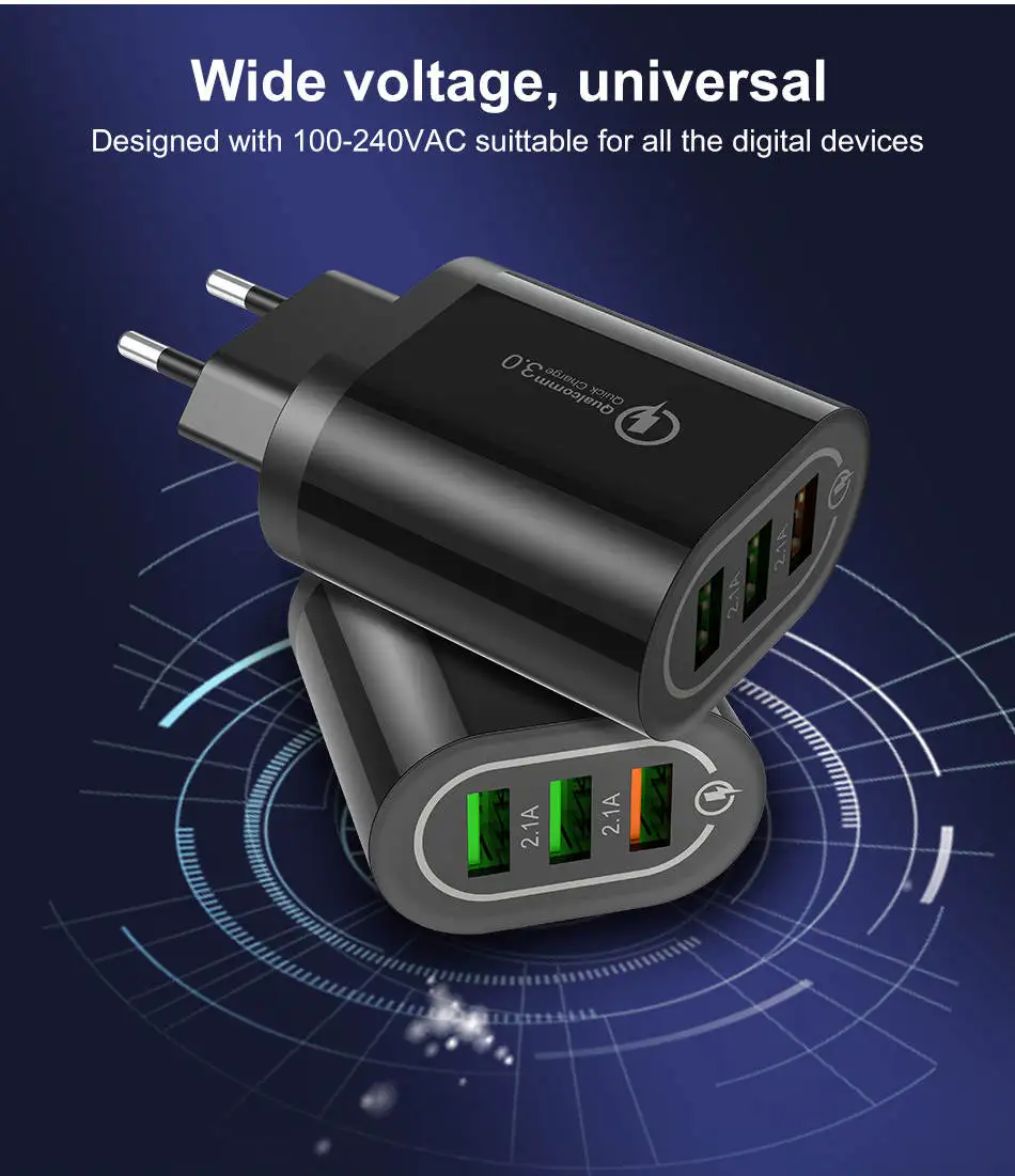GTWIN 3 порта USB зарядное устройство 18 Вт Быстрое зарядное устройство для телефона для iPhone 11 Pro ЕС быстрое зарядное устройство для huawei samsung S9+ S10