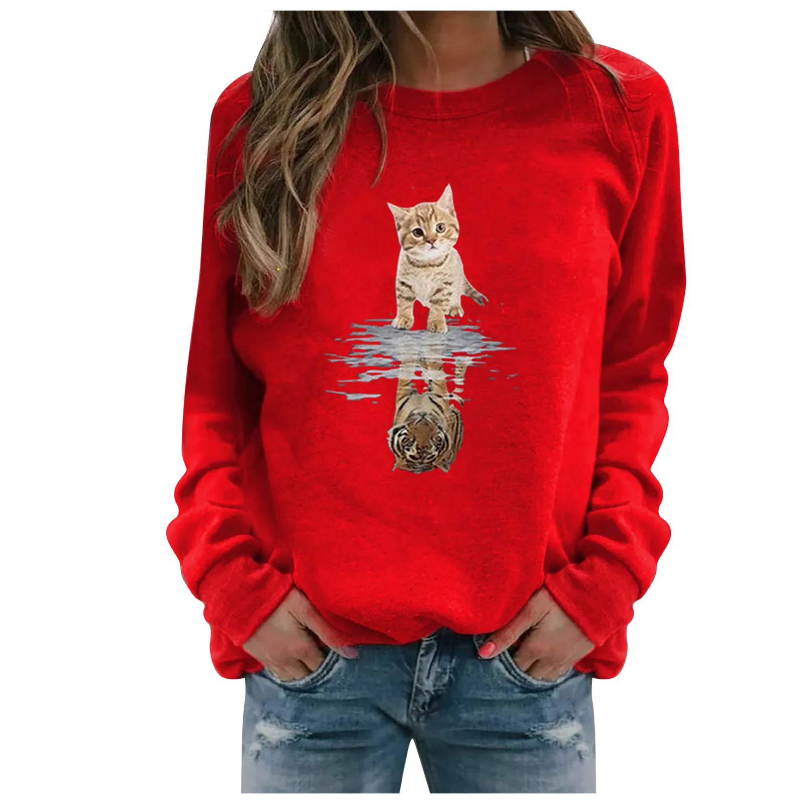 

2020 Autumn Winter O-neck Sweatshirts Womens Casual Tops Ladies Cute Cat Print Sweatshirt Blouse Tee Fashion daily wearing