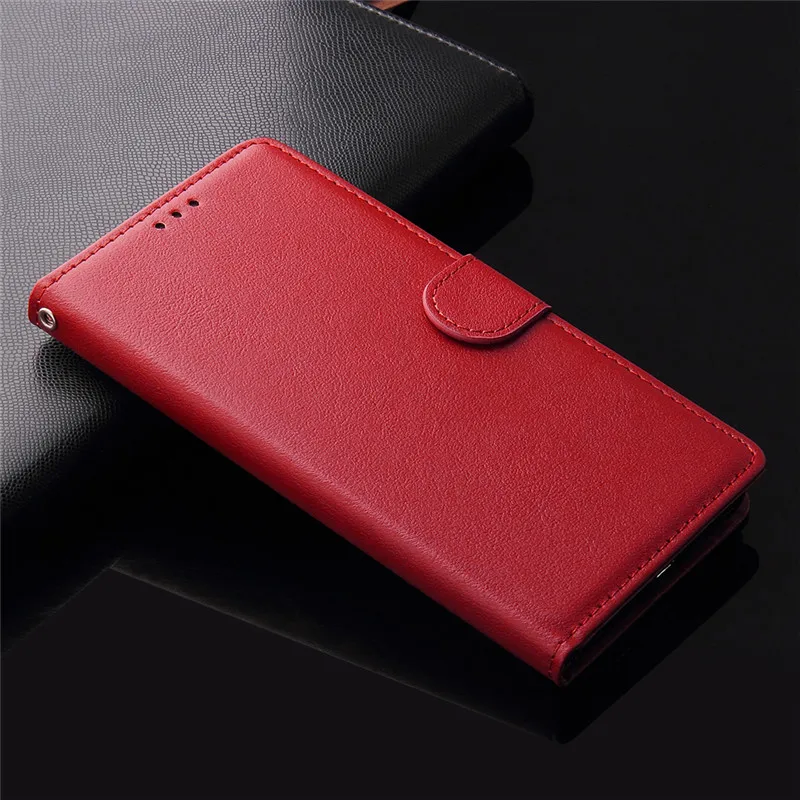 For Samsung Galaxy J7 J5 J3 J4 J6 Plus J8 Solid Color Leather Wallet Case Flip Cover Card Slot for Galaxy J8 Bag - Цвет: Red