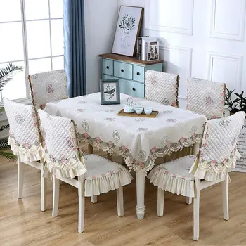 

European Pastoral Style Rectangle Tablecloths Set Irregular Lace Decorative Dustproof Table Cloths Dinning Room Cushion Cover W