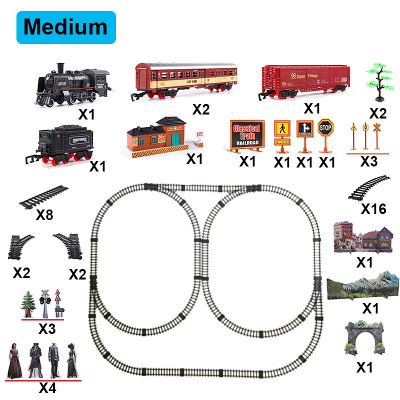 Электрический игрушечный поезд, рельсы, детский железнодорожный поезд, модель железной дороги, набор поездов, динамический паровой Радиоуправляемый поезд, электрический набор, детские игрушки - Цвет: T0002 medium2