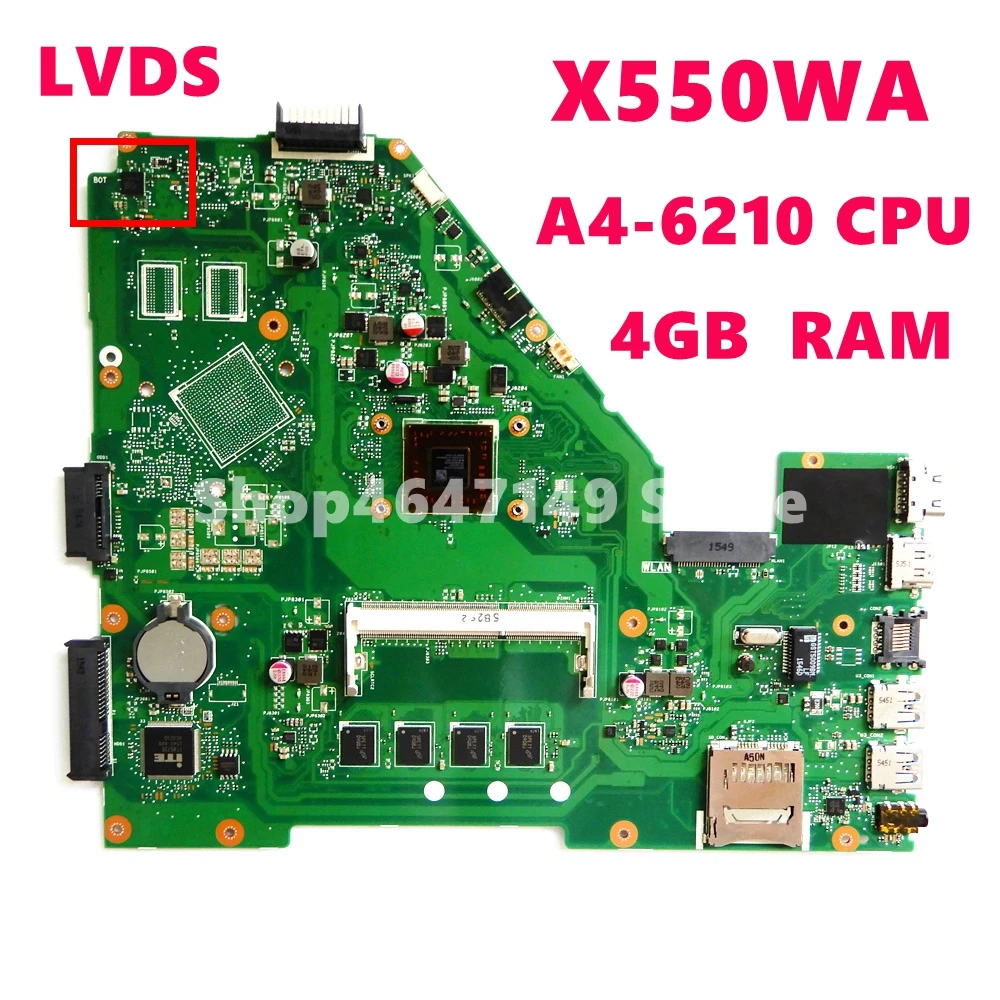  X550WA Motherboard E4-6210 CPU 4GB RAM For ASUS X550E X550WE X550EP F552E X552E X552W X550WA Laptop