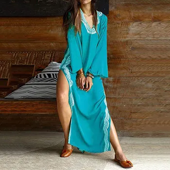 

V Neck Dolman Sleeve Print Loose Fashion Summer Women Beach Dress Casual Swimwear Tunic Bathing Suit Cover-Ups Swimsuit Smock