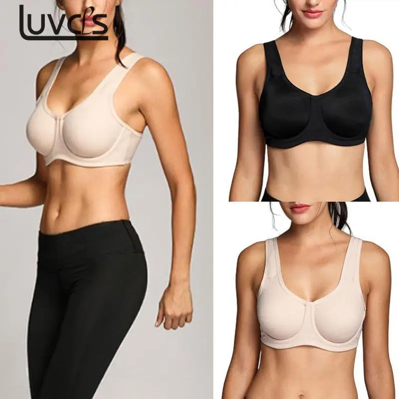 

Black Skin Color Women's Bra Shockproof Sports Vest High Impact Underwire Plus Size Full Coverage Bra Size 75-95 D E F G Cup