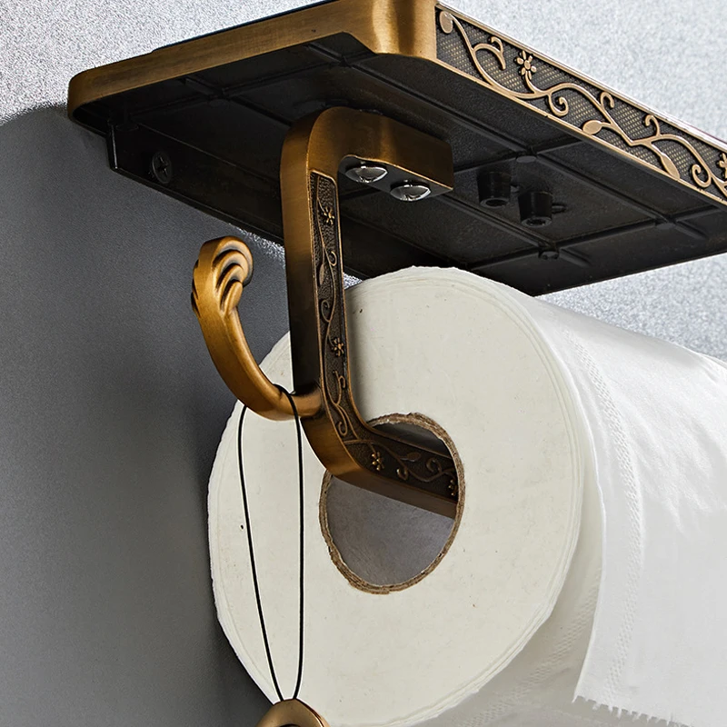 Bathroom Paper Holder Storage Stand Gold Brushed Aluminum Toilet Shelf