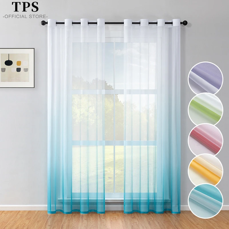 TPS Gradient Multi Color Tulle Curtains for Living Room Bedroom Voile Curtains for Window Treatment Home Decor Organza Drapes