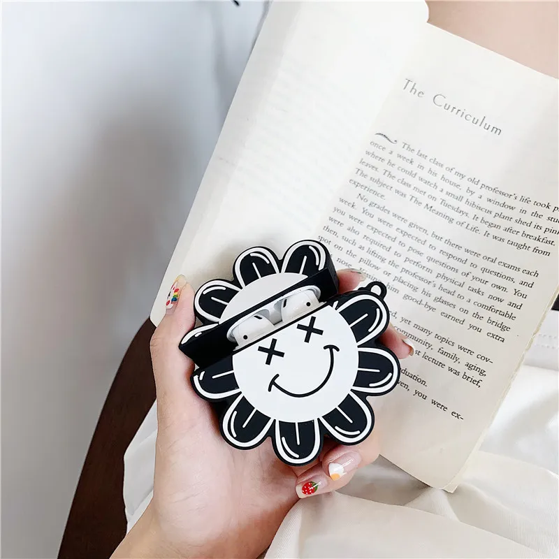 

For AirPods Case Luxury Sunflower Smile Face Cute Silicone Headset Cases Bluetooth Wireless Earphone Cover For Airpods 1 2 Cover